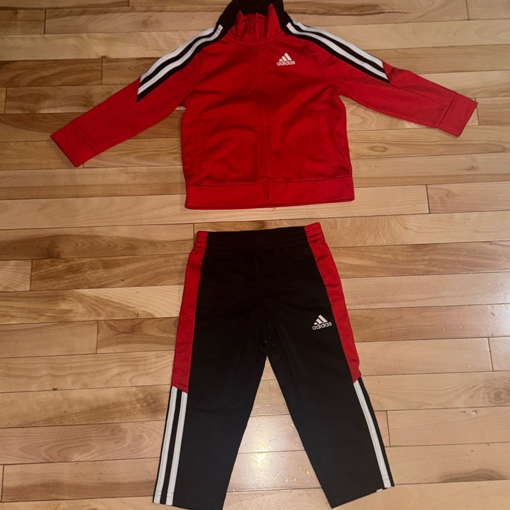 Adidas Kids Red and Black Tracksuit